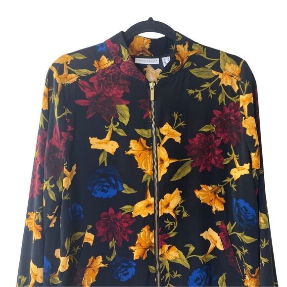 Susan Graver Floral Bomber Jacket Sz M - Picture 3 of 7